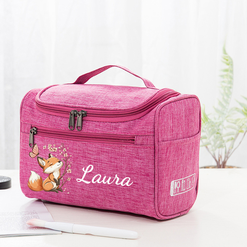 TEMU Customizable Fox Cartoon Hanging Toiletry Bag, Wear-resistant Handheld Makeup Organizer, Portable Storage Pouch For Travel And Business Trips,