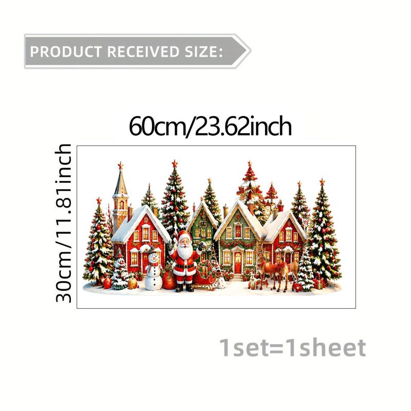 TEMU 1pc 2d Flat Pattern, Christmas Window Stickers Glass Static Cling Stickers, Window Decals, Glass Murals, Window Stickers Christmas Tree Cottage