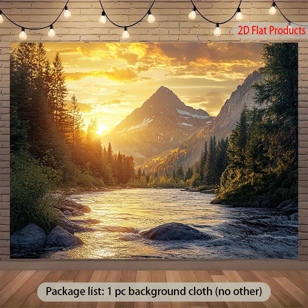 item picture 2d flat 2d flat banner 1pc self   uv printed large mural featuring a mountain and   landscape with a   effect   and snow capped   easy to peel and stick wallpaper suitable for home