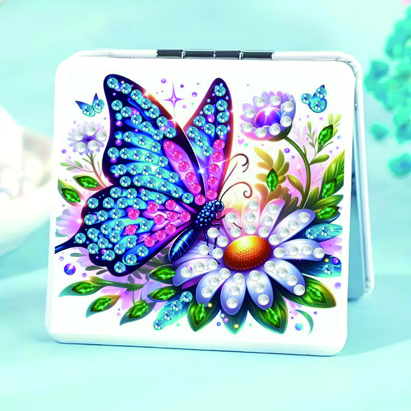 TEMU 1 Set Painting Mirror Case, And Floral Pattern, Adult Diamond Embroidery Art Makeup Mirror, With Crystal And Diamond Embellishments, Women'