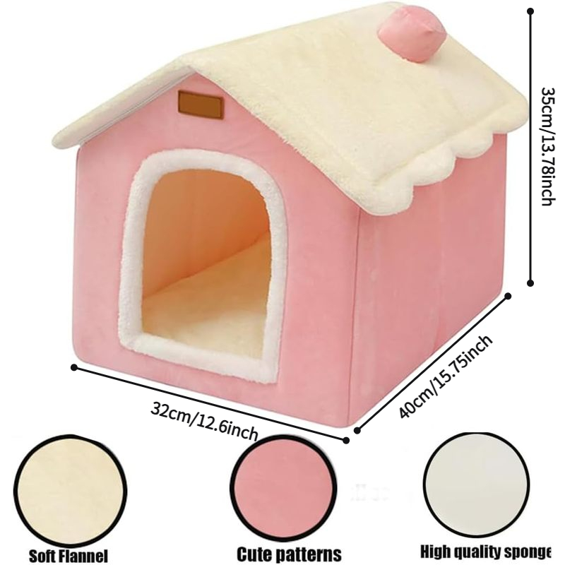 foldable dog house with memory foam mattress pink white cozy   for small to large dogs   pet bed with plush cushion easy assembly polyester material pet bedding   house durable pet bed dog bed Product details 1