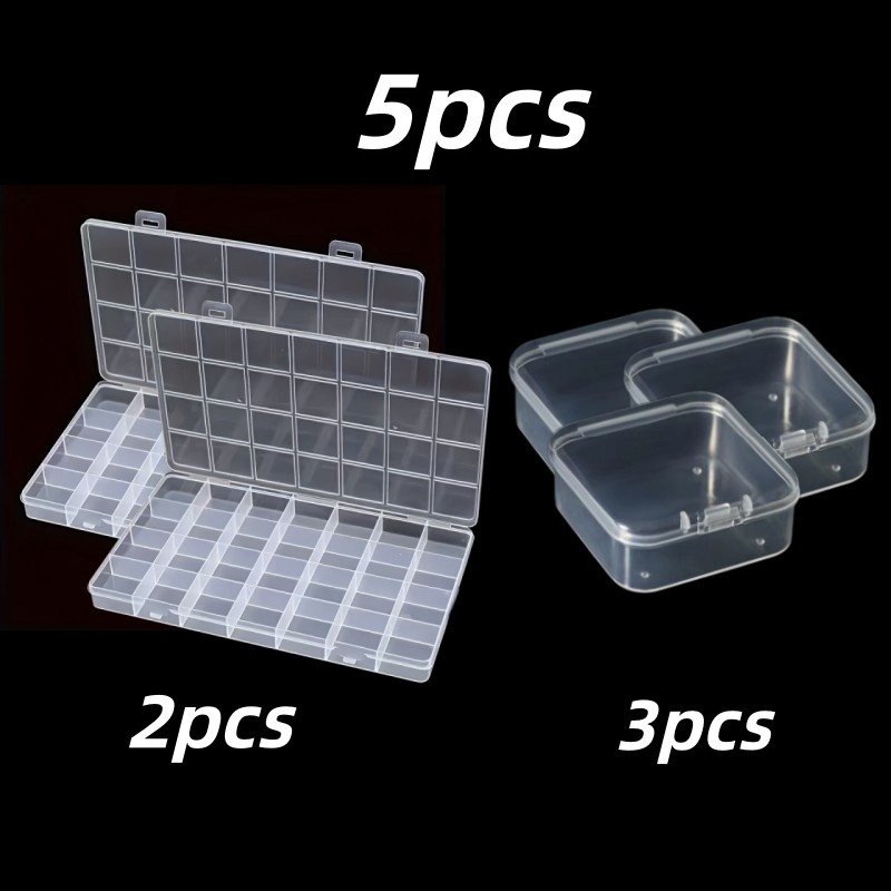 TEMU Ensemble de 5 pièces (2 boîtes de rangement à 28 compartiments et boîtes carrées) Style moderne en plastique transparent avec couvercle -