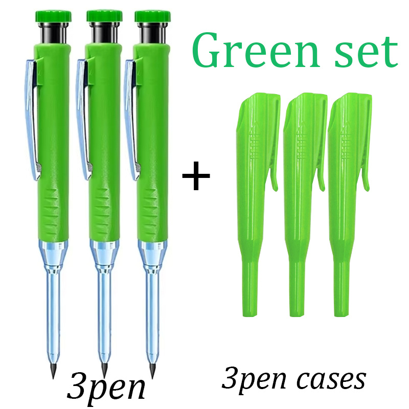 Image of 6pcs/set Of 2.8mm Mechanical Metal Woodworking Pencils, Built-in Sharpener, Solid Woodworking Pencil Long Head Deep Hole Marker, Suitable For Woodworking Construction Marking (3 Pens+3 Pen Caps)