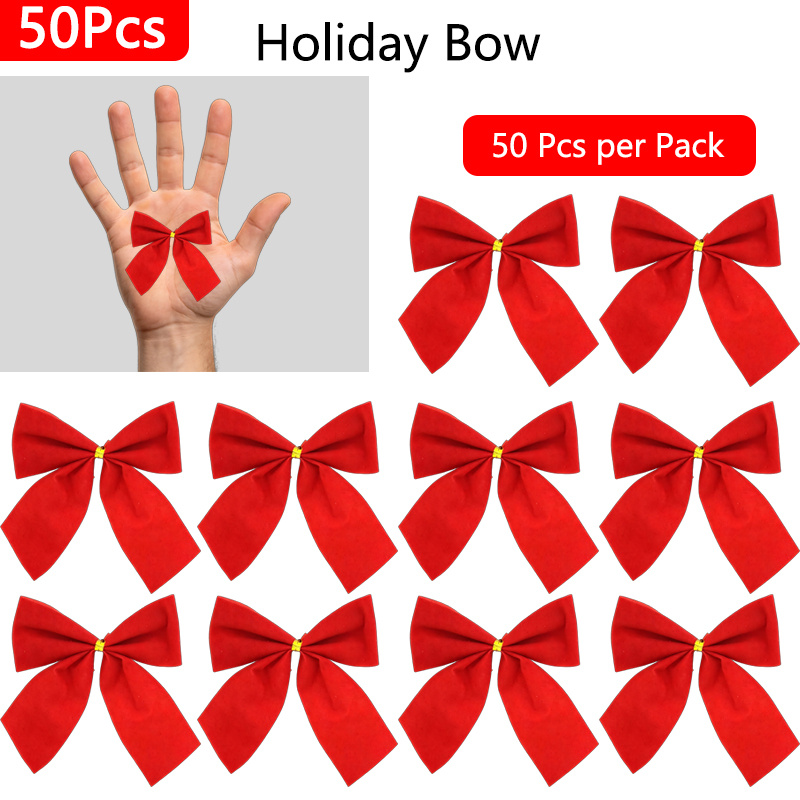 TEMU 50pcs Vintage Christmas Bows - Perfect For Christmas Tree Decorations, Rustic Crafts, And Gifts | Classic Ribbon Bows, Suitable For And Wedding