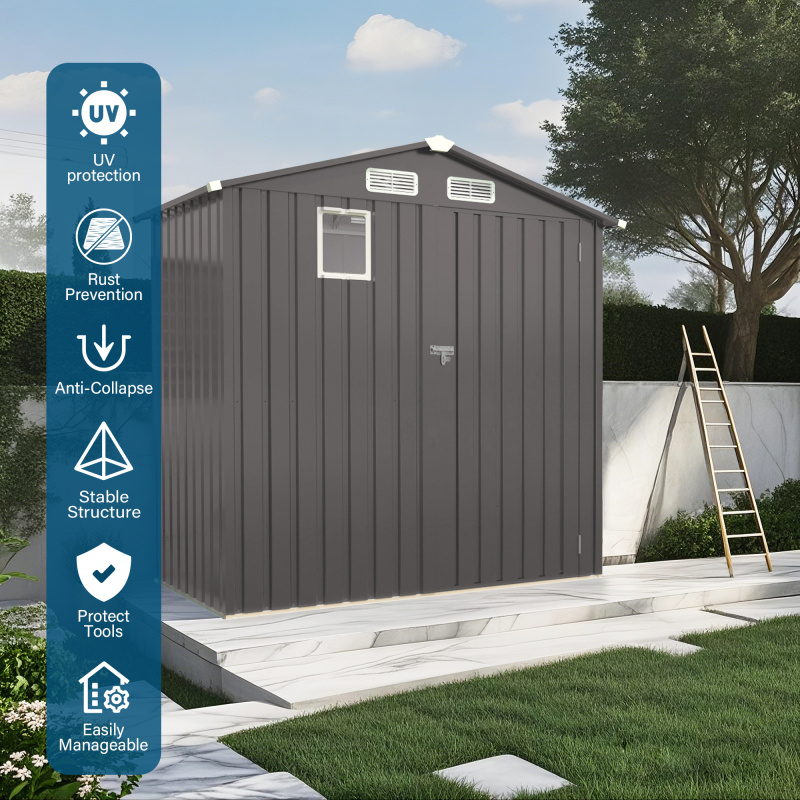6x3.5ft Heavy-Duty Outdoor metal storage shed with Lockable Door & Window, High Quality Peaked Roof - Compact Tool Shed for Garden, Backyard, Patio, Bike, Lawn Equipment - Durable Metal Construction in Gray/ (Lock Not Included), Backyard Organization, Functional Design, Weatherresistant Build, DIY Enthusiasts