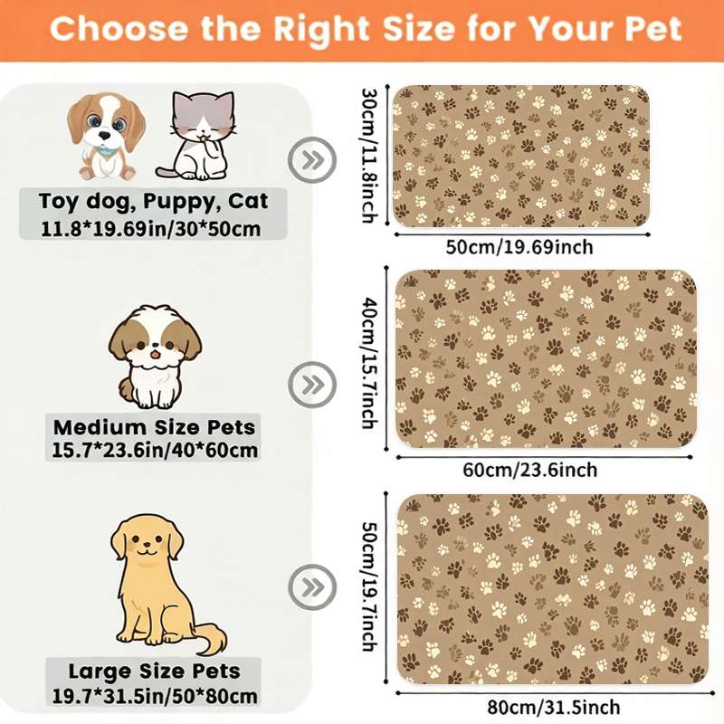 TEMU 1pc Non-slip Brown Tone Paw Print Pattern Pet Feeding Mat, Cute Design, Leak-proof, Easy-to-, Prevents Floor Stains. Machine Washable And