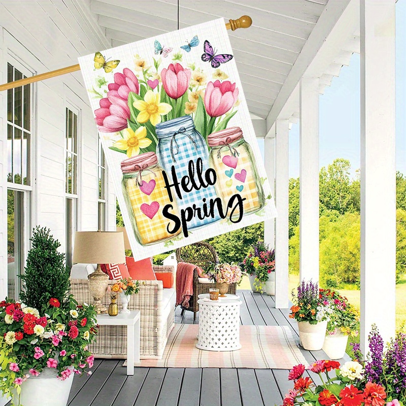 

Welcome Spring Mason Jar Flowers Decorative Garden Flag - Double-sided, Polyester, 28 X 40 Inches, Yard And Outdoor Lawn Decoration, Flag Only