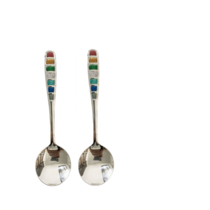 TEMU 2pcs Stainless Steel Enamel Handle Soup Spoon, Household Light Luxury Round Head Spoon, Eating Spoon, Dessert Spoon, Fruit Spoon, Western Food