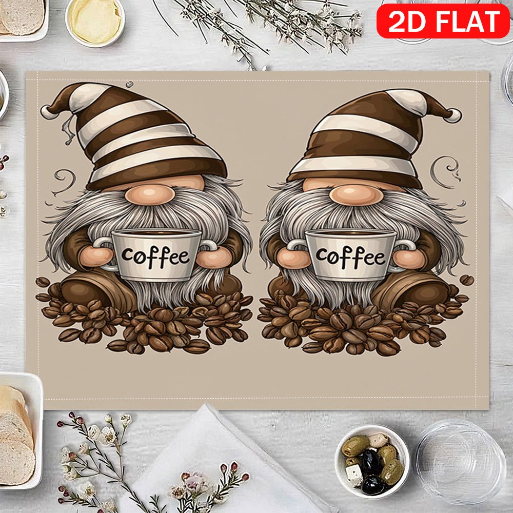 Coffee Gnome Table Mats Heat Resistant Polyester Placemats Set_voghion.com
