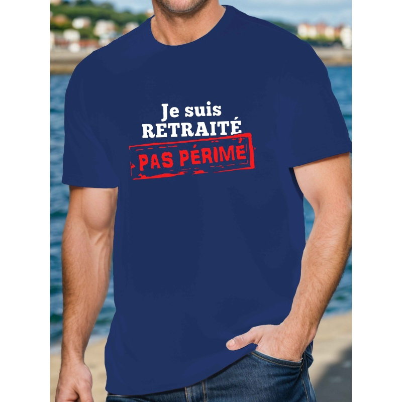 

Men's Casual Retirement Graphic Tee - Breathable Polyester, Short Sleeve, Round Neck Summer T-shirt, French, Top