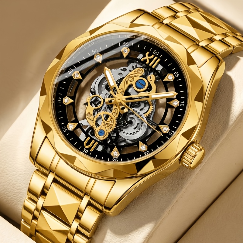 Image of 1pc Men's Hollow Mechanical Watch, Black Dial With Three-dimensional Scales, Business Casual Stylish High- , Ideal Gift