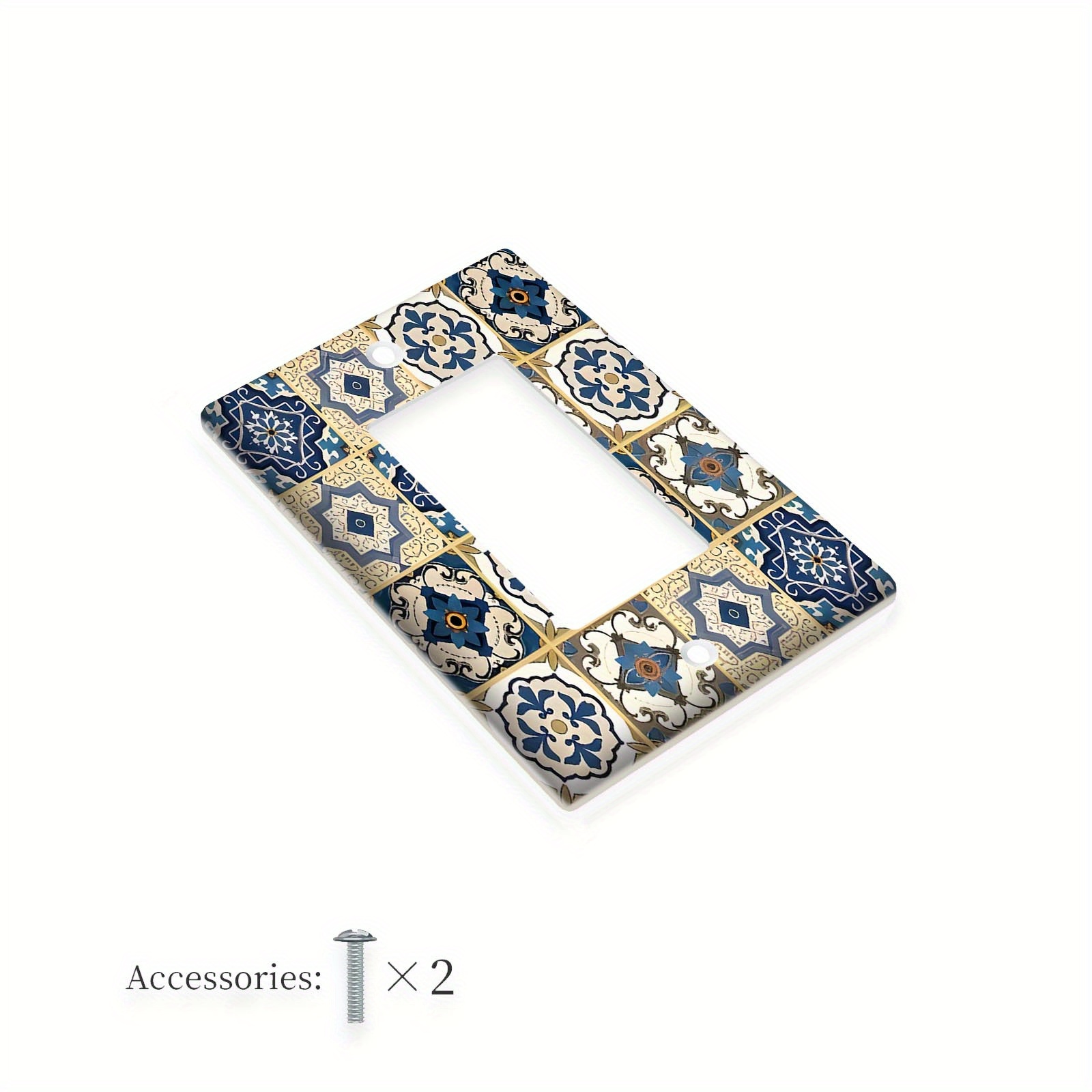 TEMU 1pc 1gang/2gang Vintage Floral Tile Print Wall Plate Decorative Light Switch Cover For Socket Outlets Suitable For Indoor And Outdoor Use In