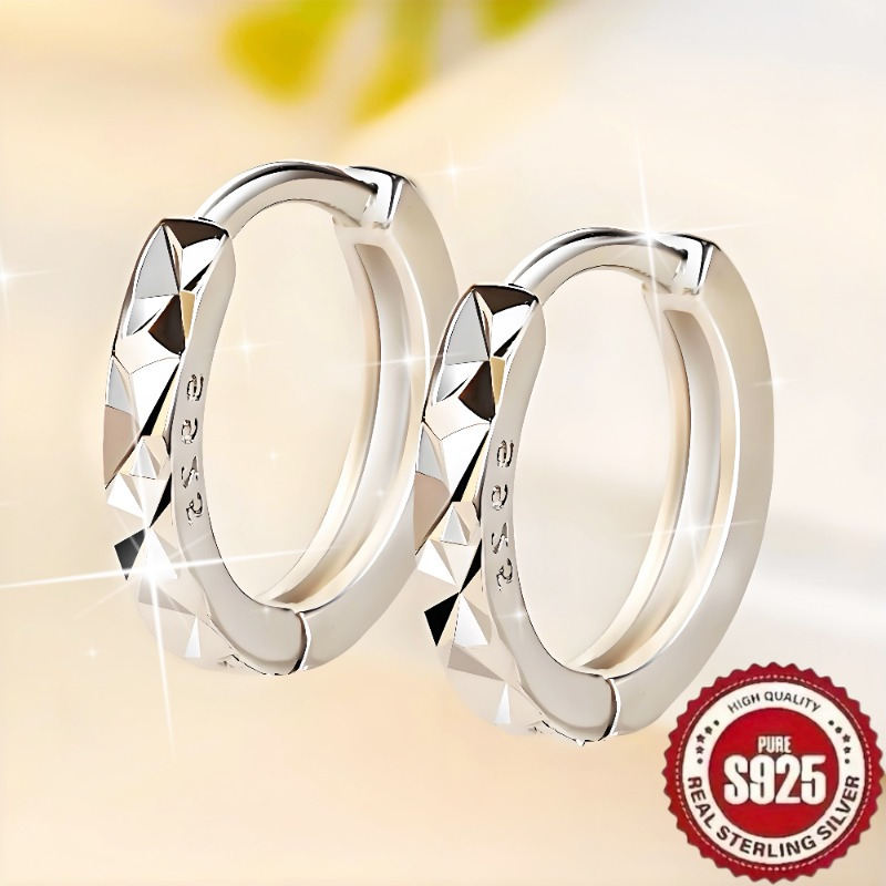 TEMU 1 Pair 925 Sterling Silver Hoop Earrings For Women, Hypoallergenic Ice Texture Huggie Earrings, Elegant Minimalist Sparkling Jewelry For Daily