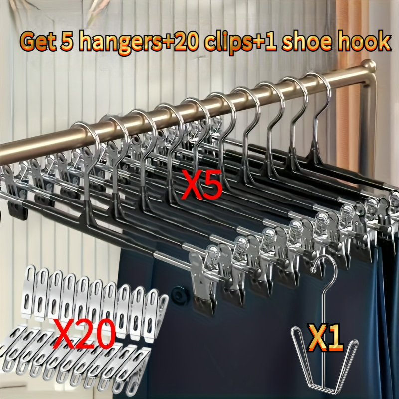 TEMU 26pcs Adjustable Clip Hangers, Non-slip Space-saving Metal Hangers, Suitable For Pants, Skirts, And All Clothing- Clothes Neat And Organized