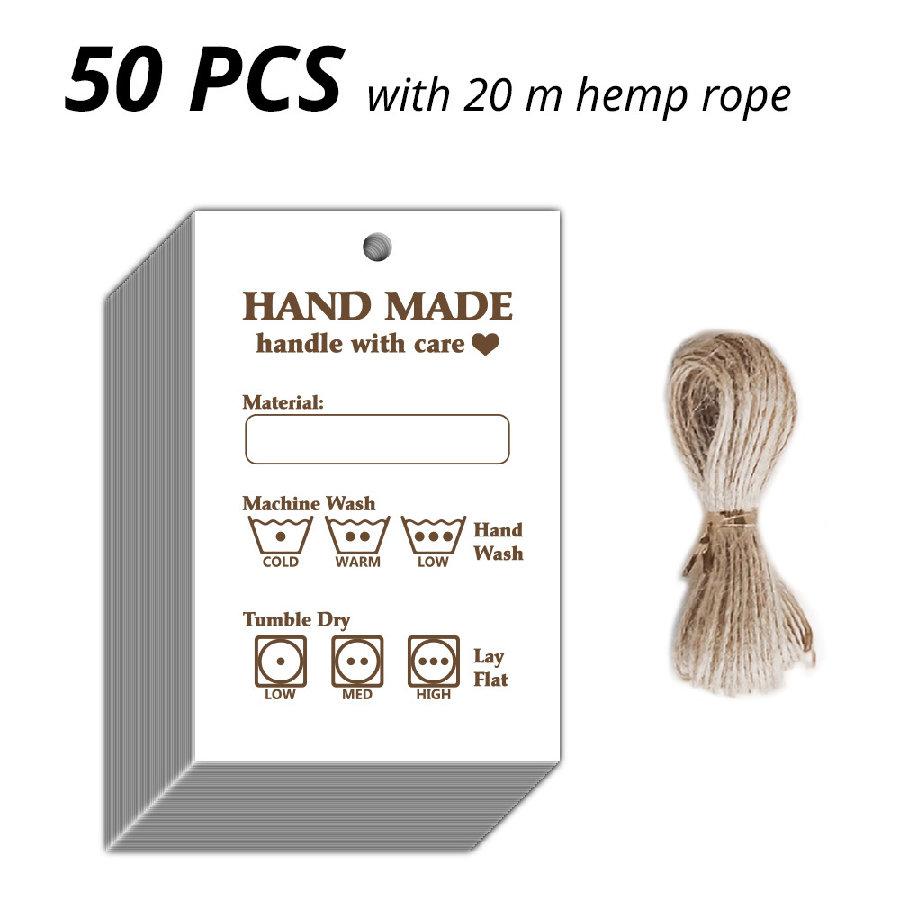 TEMU 50/100pcs Handmade Labels With 20/40m , 5.08x7.62cm/2x3in Wash Cards, Hand Wash Option, Suitable For Crafters, Shops, Online Stores, Businesses
