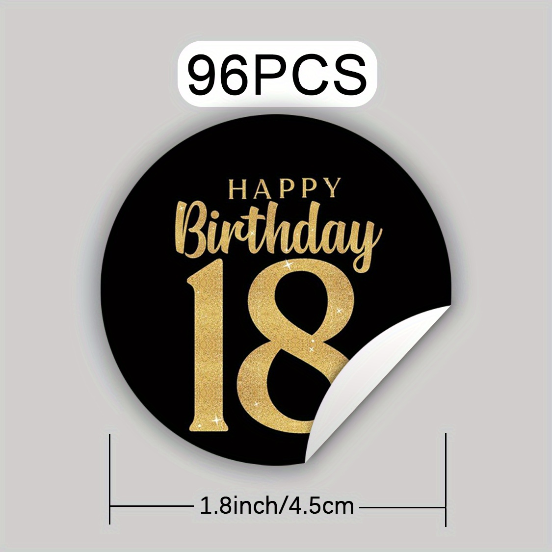 TEMU 96 pezzi di eleganti etichette regalo per il 18簞 compleanno - Adesivi circolari dorati con glitter e testo " compleanno", per decorare sacchetti