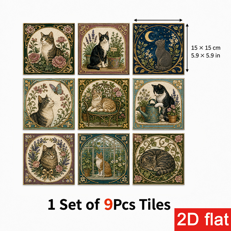 TEMU 2d Flat 9pcs 15x15cm (5.9x5.9in) Slate Tile Stickers Peel And Stick Wall Tiles - Vintage For Kitchen Backsplash & Coffee Corner, Home Decor,