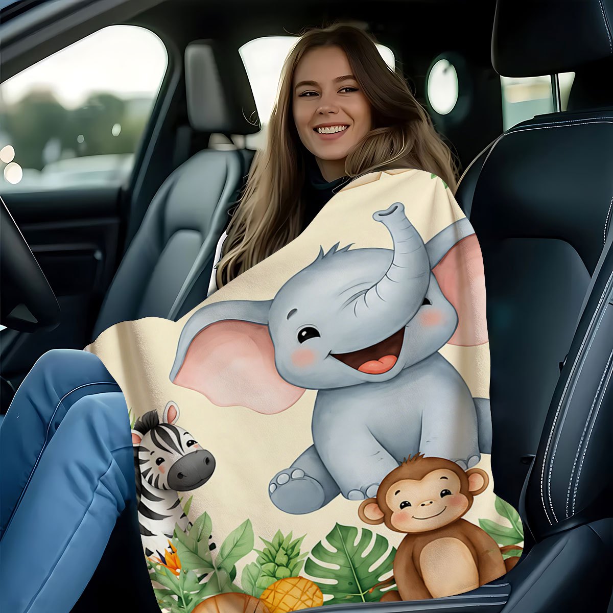 Custom Name Jungle Elephant Flannel Blanket, All-Season