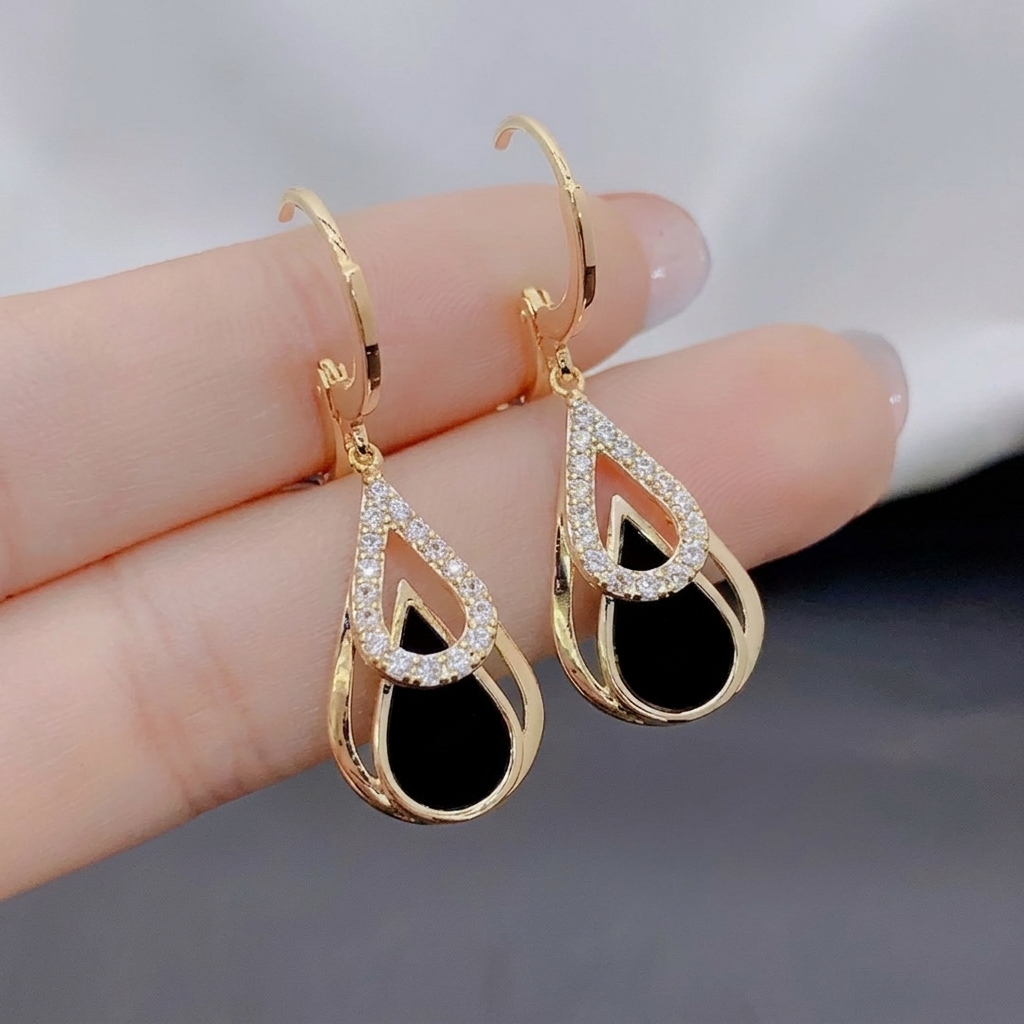 TEMU Pendientes negros con diamantes de de , pendientes de lujo con diseño de , uso diario para mujer