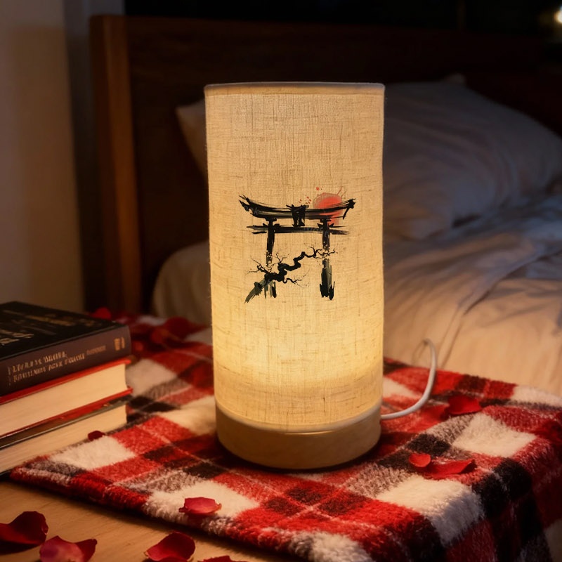 TEMU Japanese - Style Fabric Table Lamp, Soft Light Eye - , Usb - Powered, Features Torii Gate & Cherry Blossoms Design, Ideal For Home Decoration &