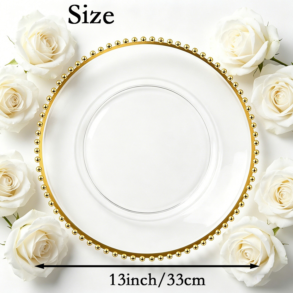 49pcs clear bead edge charger plates 13in round plastic placemats for wedding reception elegant table decor non food contact