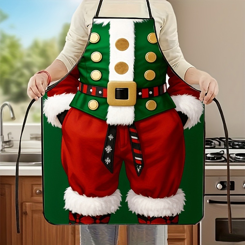 TEMU 1pc Red And Green Apron With Golden Buttons, Unisex Work Apron, Chef Apron Ideal For Kitchen Baking, Outdoor Bbq, Painting, Gardening,