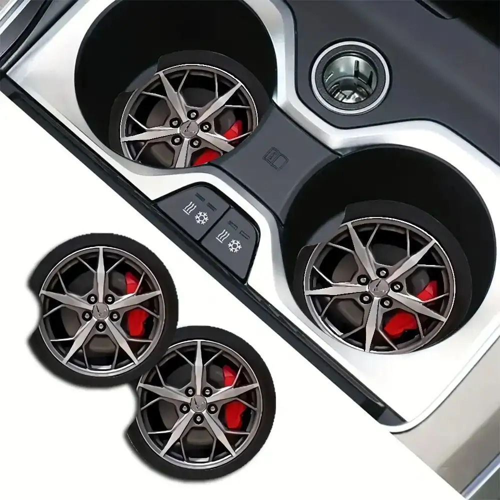 2pcs Acrylic 2d Flat Printed Car Tire Pattern Coasters, Size 2.76x2.76 Inches Suitable For Most Vehicles - Essential Car Accessory & Perfect Gift Idea, 2d Flat