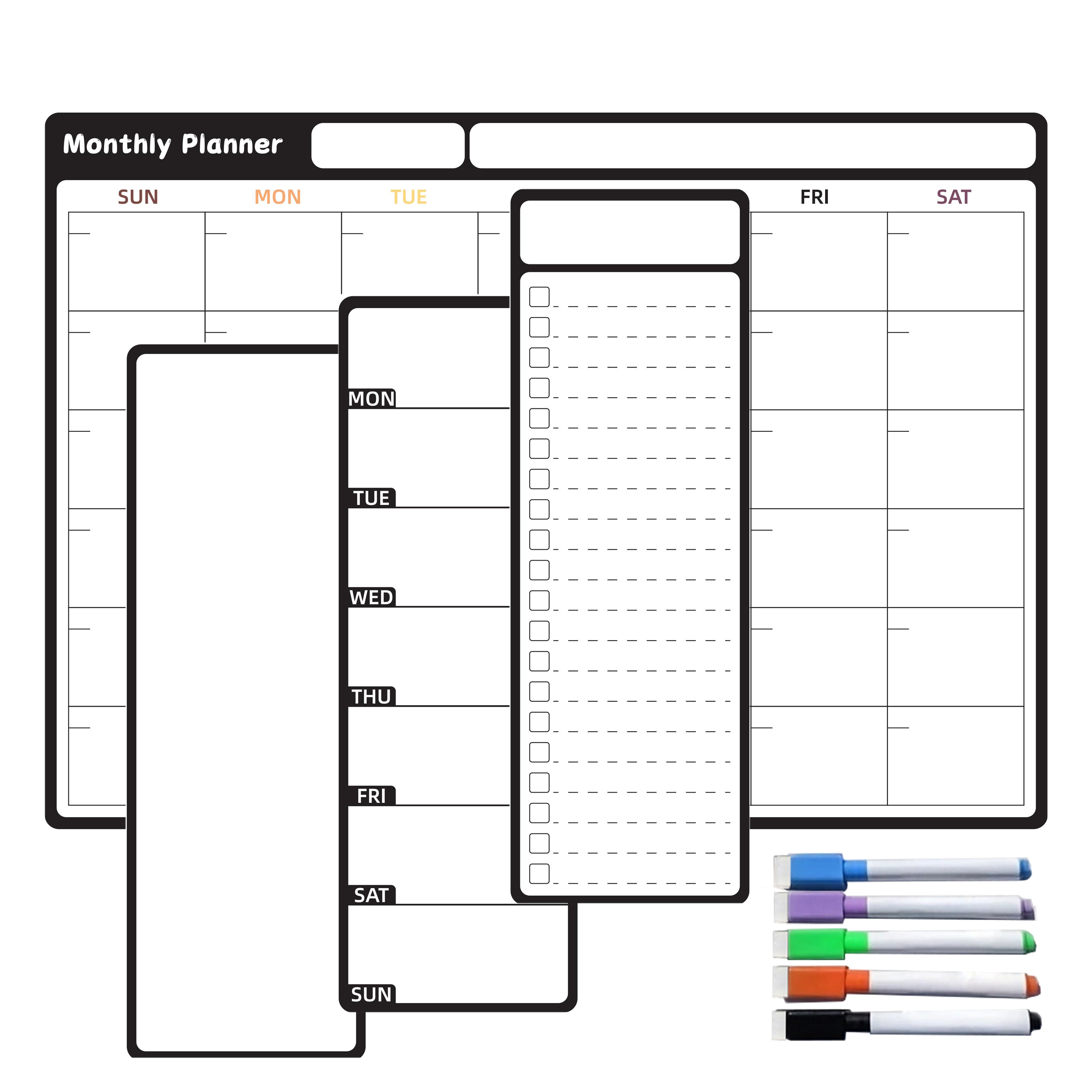 E-shop Set mit 4 magnetischen Whiteboards inklusive monatlichem Planer, 3 täglichen Organisatoren und 5 Markern - Hergestellt aus PET zur Organisation