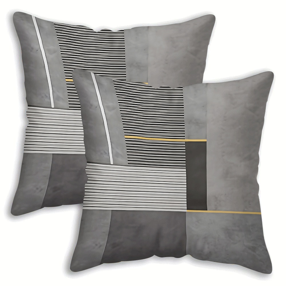 TEMU 2d Flat - Set Of 2 Christmas-themed Pillow Covers Featuring A Gray Geometric Abstract , Printed On In 2d, With A Zipper, Measuring 18*18