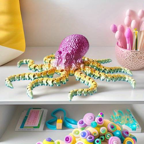 1pc/2pcs 3D Printed Movable Joint Octopus & Squid Ornaments, Flexible Movable Joints, Realistic . Suitable for Aquarium, Fiberglass Decoration, Marine Creature Display, Ocean Theme Party Decor, Christmas, Halloween, Fish Tank Ornament