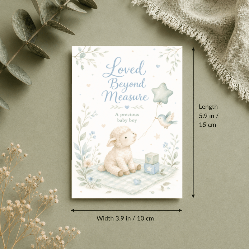 "Loved Beyond Measure" Greeting Card Featuring Soft Watercolor Lamb