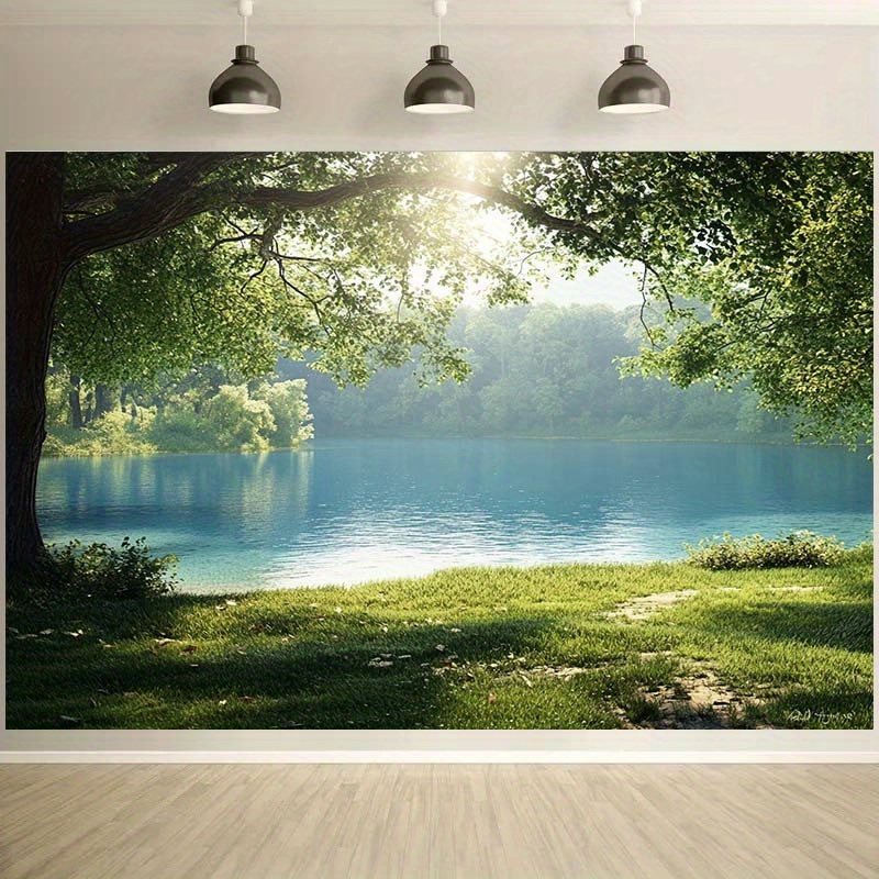 1pc large   lake nature wall mural       backdrop for home decor weddings birthdays outdoor parties self   wallpaper alternative durable   no residue calming landscape wall art for indoor outdoor use   photography events   lake scene with   trees green foliage design