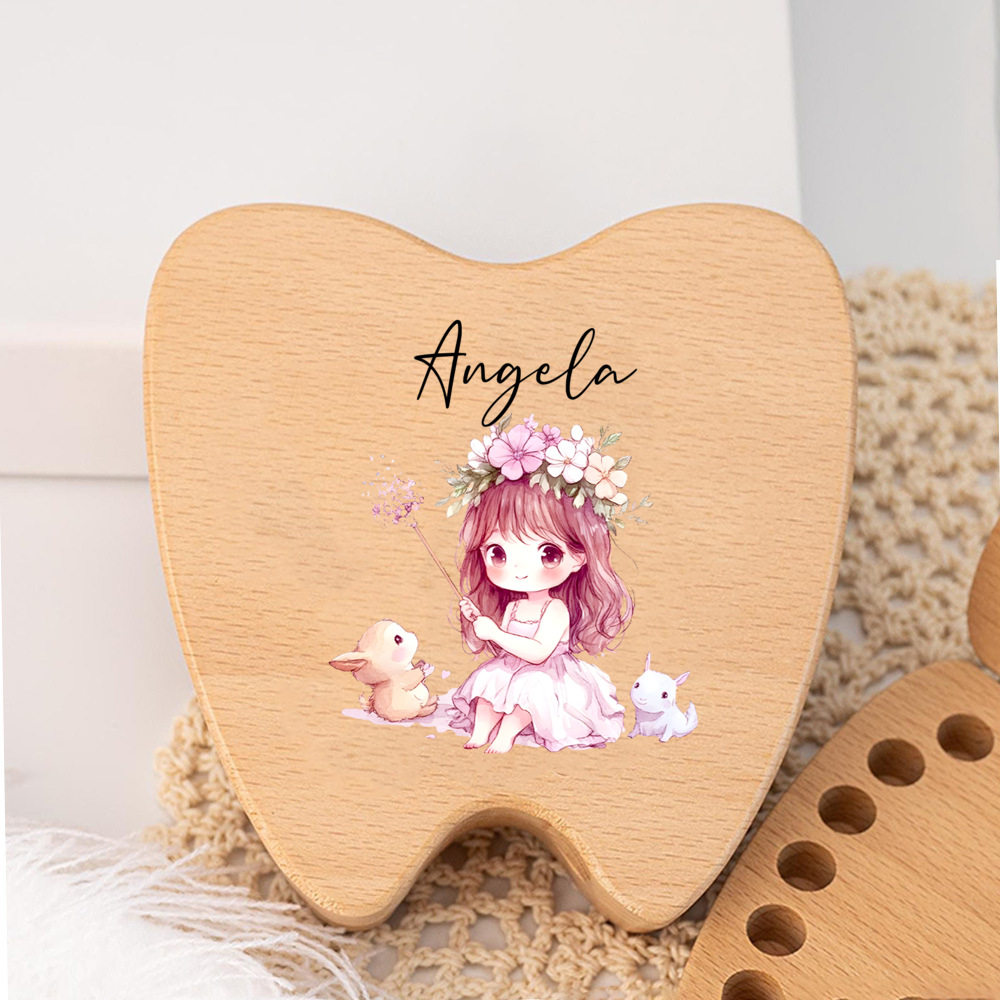 TEMU Custom Flower Fairy Wooden Tooth Box Set, Circular Organizer For Teeth & Keepsake Bottle For Teeth, Includes Name Recording, Ideal For Birthday