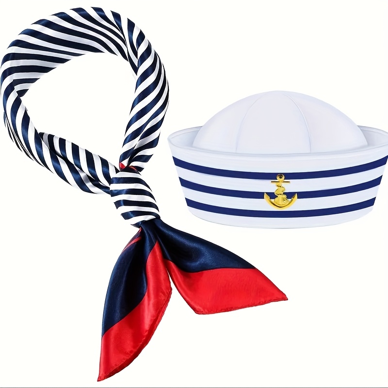 TEMU 2pcs Mixed Blue Striped Sailor Hat Set, Party Photo Booth Props, Party Dance Party Graduation Festival Party Decoration, White Striped Sailor