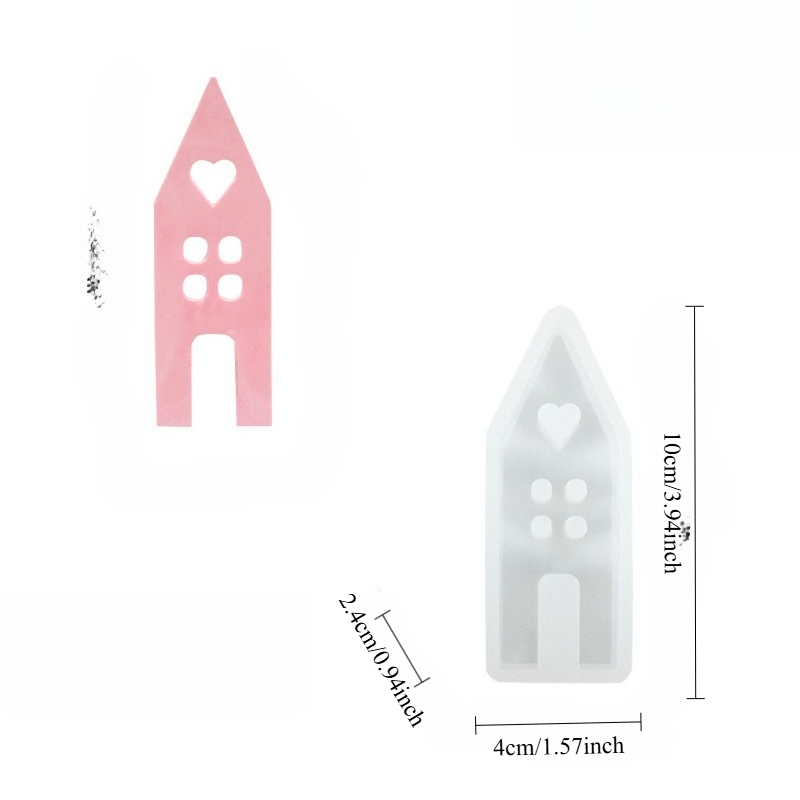 TEMU Stampo in silicone per candele a forma di cuore scavato stereo e casetta, strumento in silicone per candele e gesso fatte a