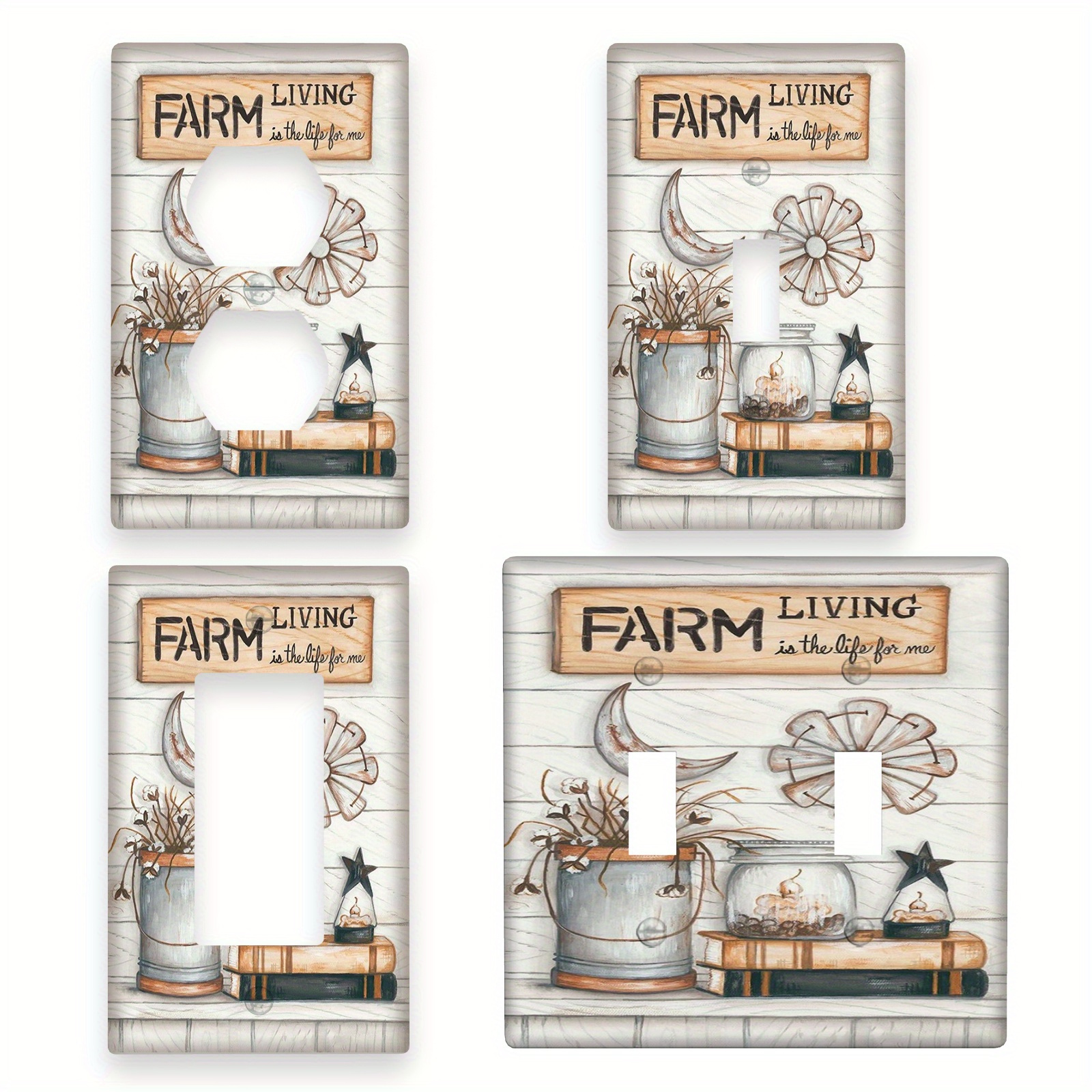 

Farmhouse Chic Decorative Outlet Cover - 1 Gang, Rustic Wall Plate For Light Switches & Sockets, Country Bedroom