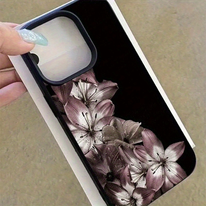 TEMU Phone Case - 1pc Dark Flower Trendy Pattern Lychee Phone Case Suitable For Iphone 18 17 16 15 14 13 12 11 X Xr Xs 8 7 Plus Phone Case