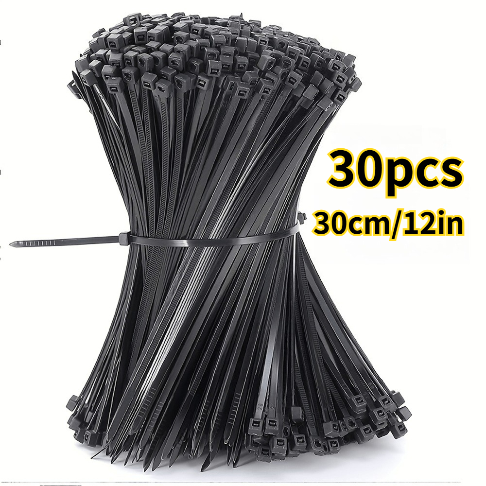 TEMU Black Heavy-duty Nylon Cable Ties, 12 Inches, 50lbs Tensile Strength, Self-locking Black Zip Ties - Foldable Design Space, Indoor Outdoor Use,