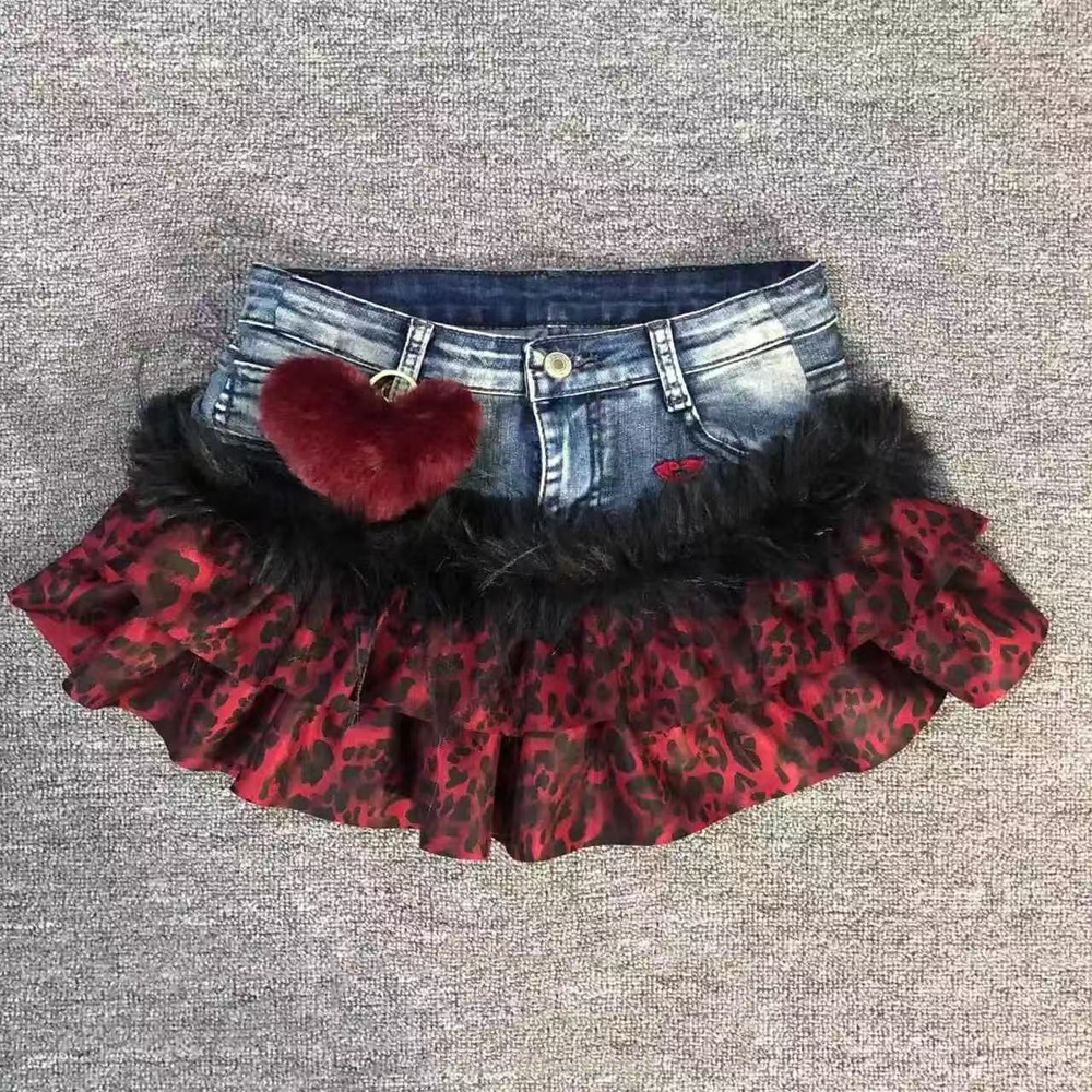 Leoprad Ruffle Patchwork Punk Y2K Mini Gitls Skirts
