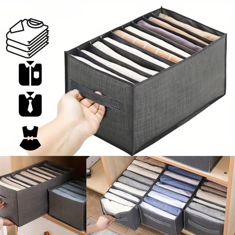 

1pc Foldable Fabric Clothes Storage Box, Large Capacity Clothing Storage, Equipped With 7/9 Dividers, Suitable For Jeans, Shirts, Pants, Leggings - Wardrobe Organizer Box