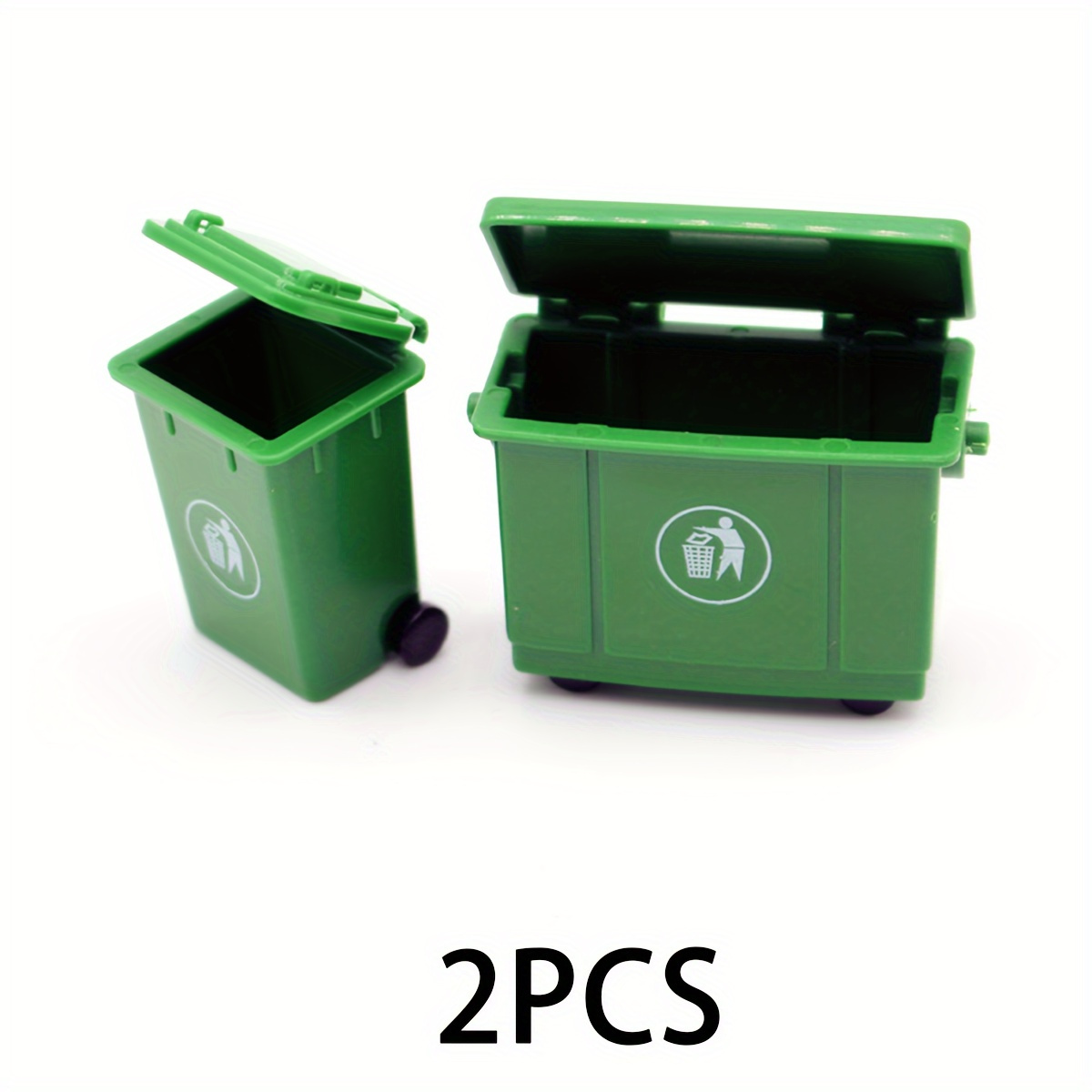 Set Of 2 Small Trash Bins For Dollhouses - Made Of Green Abs Resin, Ideal For Dollhouse Decor
