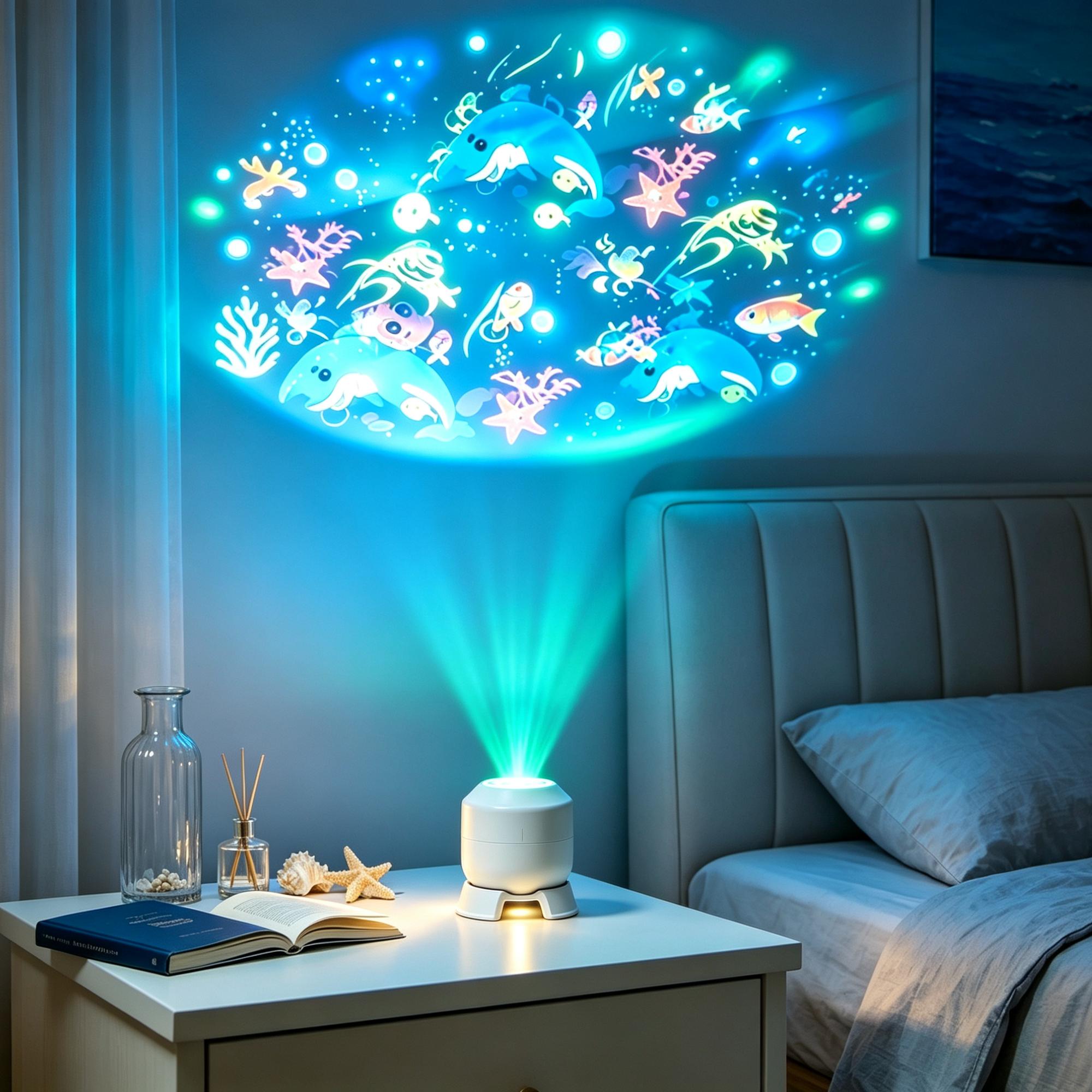 TEMU Ocean Projection Lamp - Powered Dynamic Projector, Displaying Swimming Creatures And ; Plug-and-play, 360° Adjustable, Suitable For Bedroom And