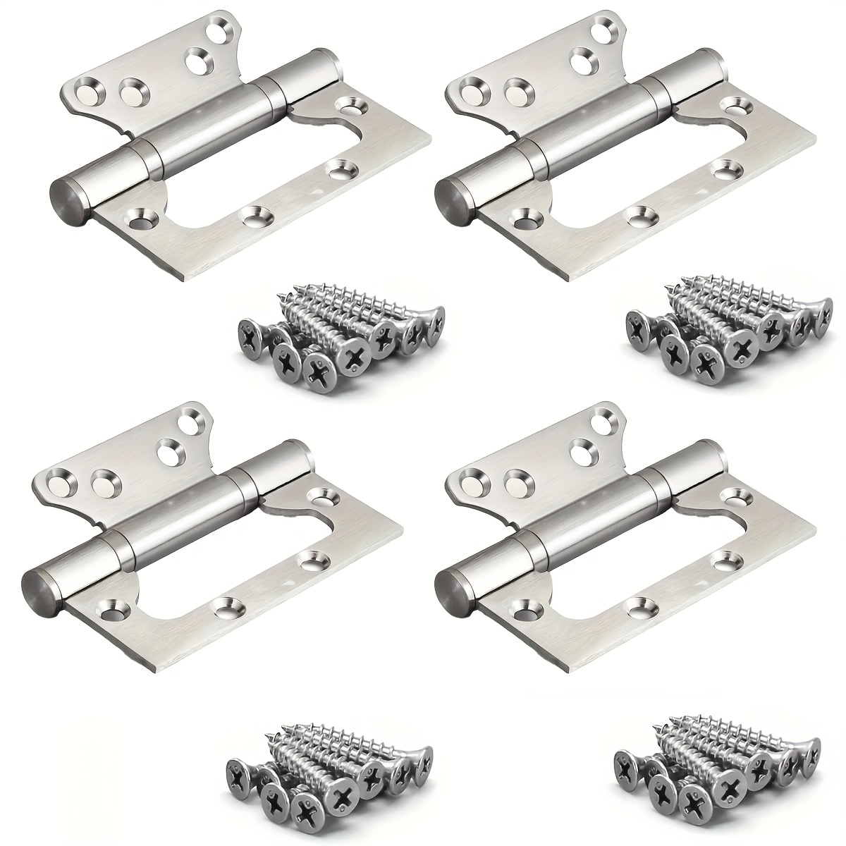 TEMU 4pcs Set Of 4-inch Heavy-duty Silent Thickened Stainless Steel Door Hinges With 32 Mounting Screws - Capacity Supports 360° Rotation, Suitable