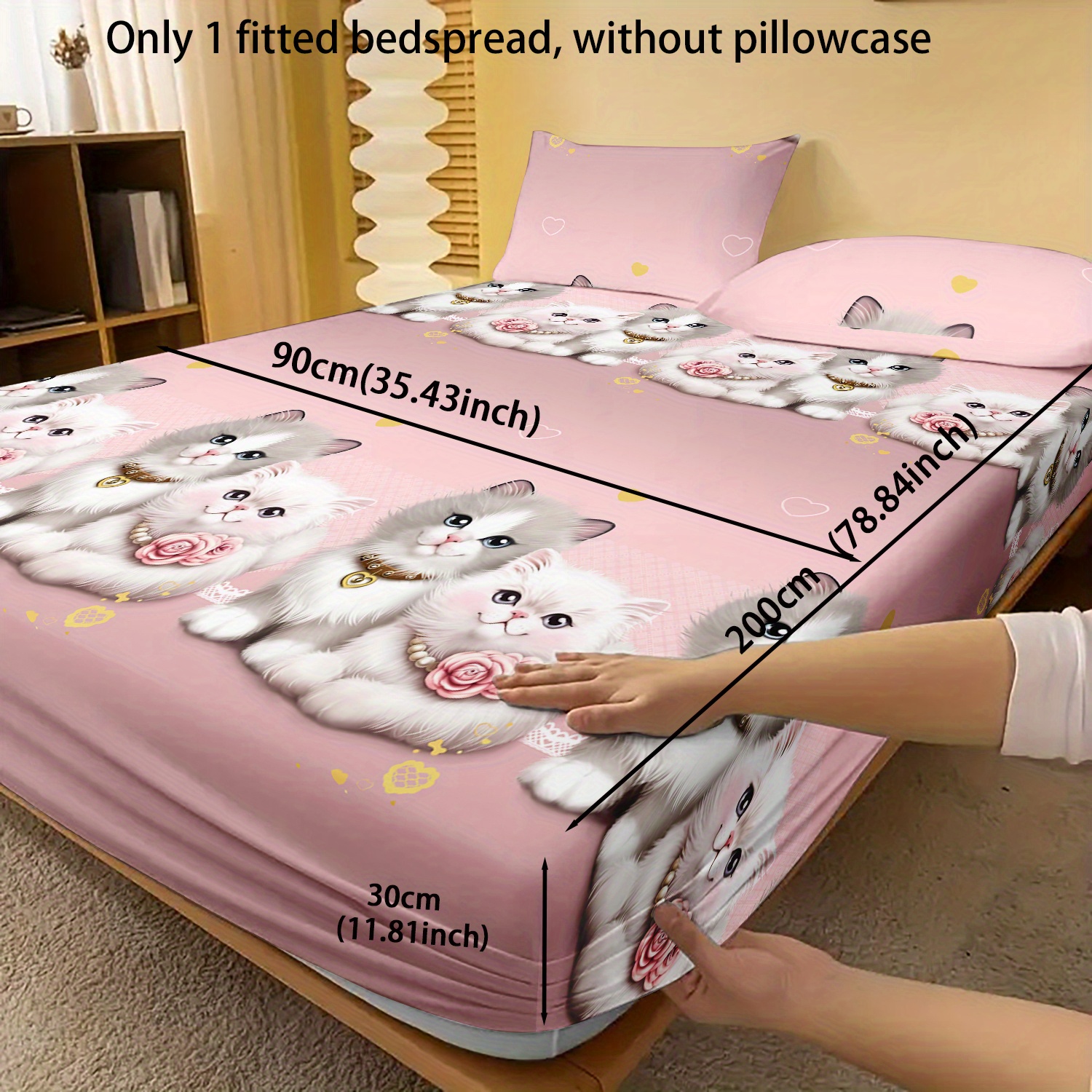 TEMU 1pc Adorable Cartoon Animal Cat , Soft And Cozy Bedding Fitted Sheet, Suitable For Bedroom Or , Featuring Deep Pockets, Fitted Bed Sheet Only,