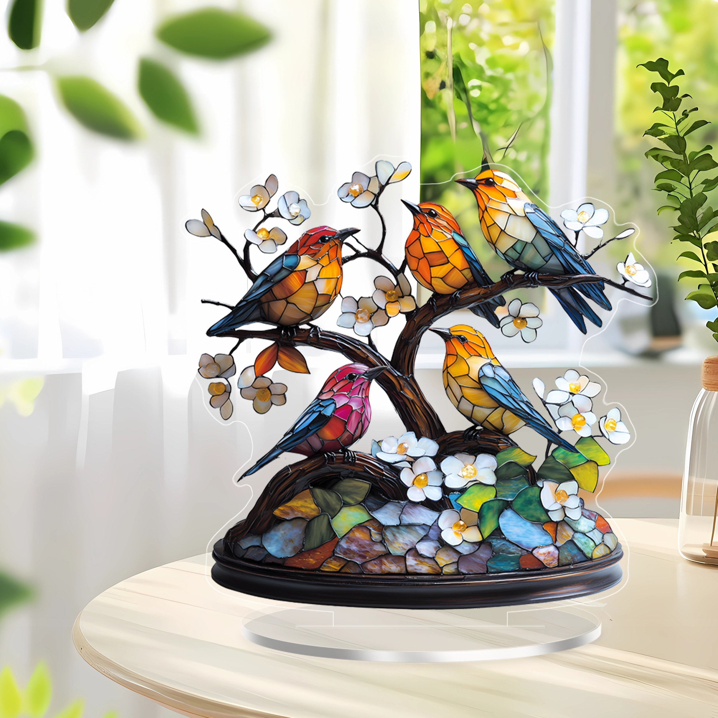 

1pc Style Acrylic Hummingbird Tree Of Life Tabletop Decor - Multipurpose, No Electricity Needed, Carving & Floral Accents, Ideal For , Family Gift