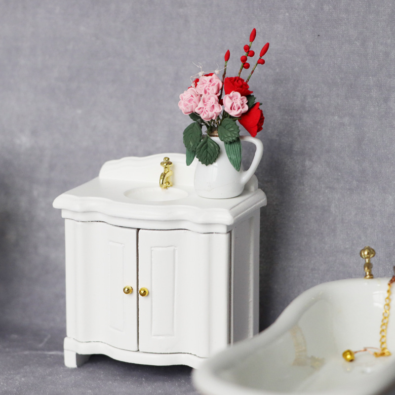 

1:12 Scale Dollhouse Bathroom Set - White Sink & Vanity Miniature Furniture For Collectors, Scene Model, Toilet