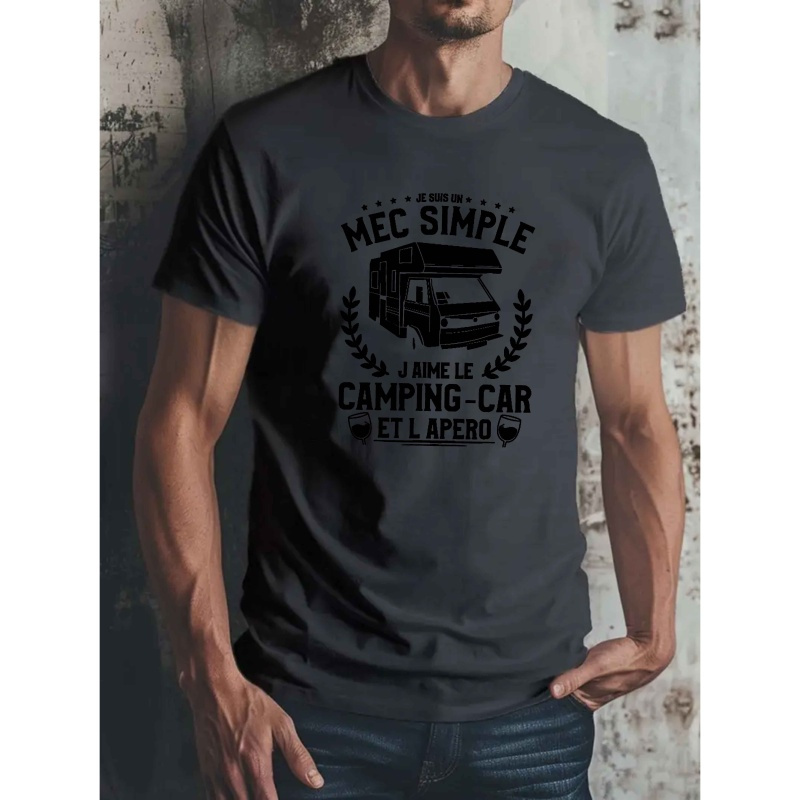 

T-shirt Imprimé Camping-car Français, Tees pour Hommes, T-shirt Décontracté à Manches Courtes pour l'Été