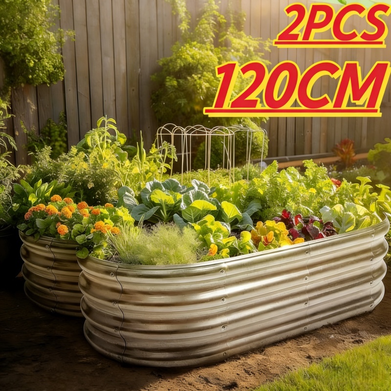 TEMU 2pcs Galvanized Raised Beds, Outdoor Oval Raised Garden Bed, Planter Raised Boxes With Open- Ended Base, Large Metal Raised Planter Beds For