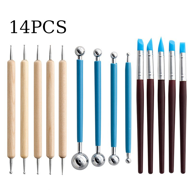 TEMU 14pcs Pottery Tool Set: Dotting Tool, Soft Clay Sculpting Accessory, Clay Brush Clay Tools Kit Pottery Tools Kit Mother's Day Gifts