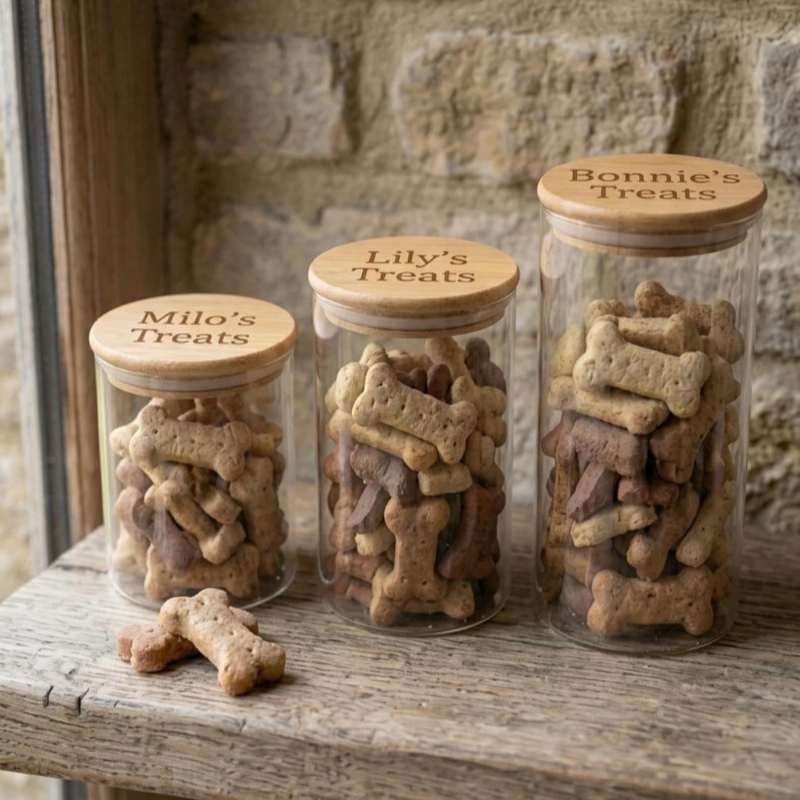 Personalized Engravable Glass Pet Treat Jar